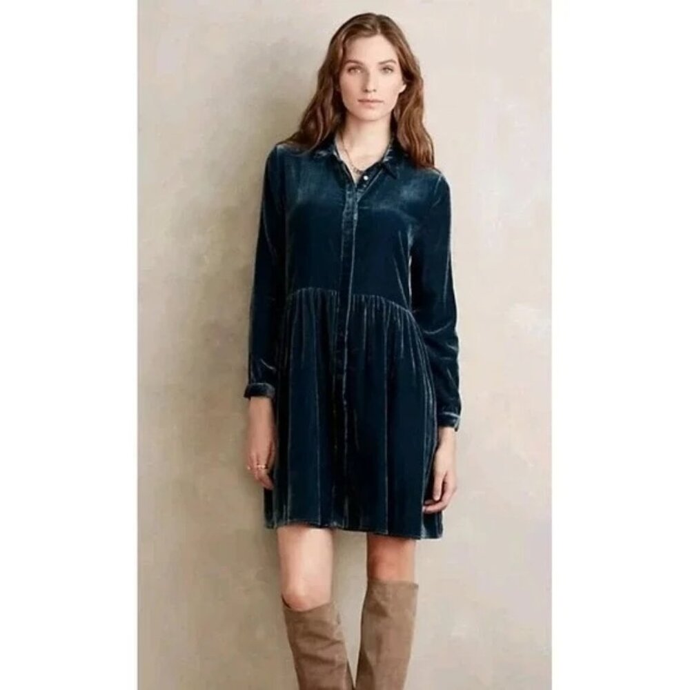Anthropologie Velvet Midi Dress - Moulinette Soeurs Aelish Teal (Small)